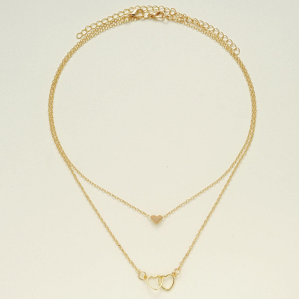 Hollow Cross Heart Pendant Double-layer Necklace Cute Classic Heart Shaped Pendant Necklace For Women